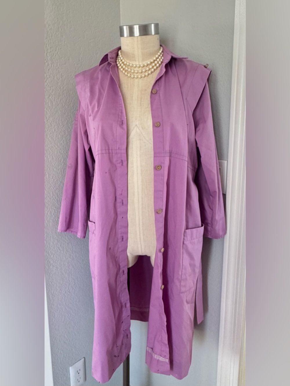 Vintage Painting Smock Petrona USA Made Button Dress Tie Belt 2 Pockets - Picture 9 of 14